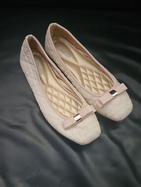 RAD Quilted Bow Ballet Flats - Oat Cream  Sz 6US  Semi Formal Gold Harware